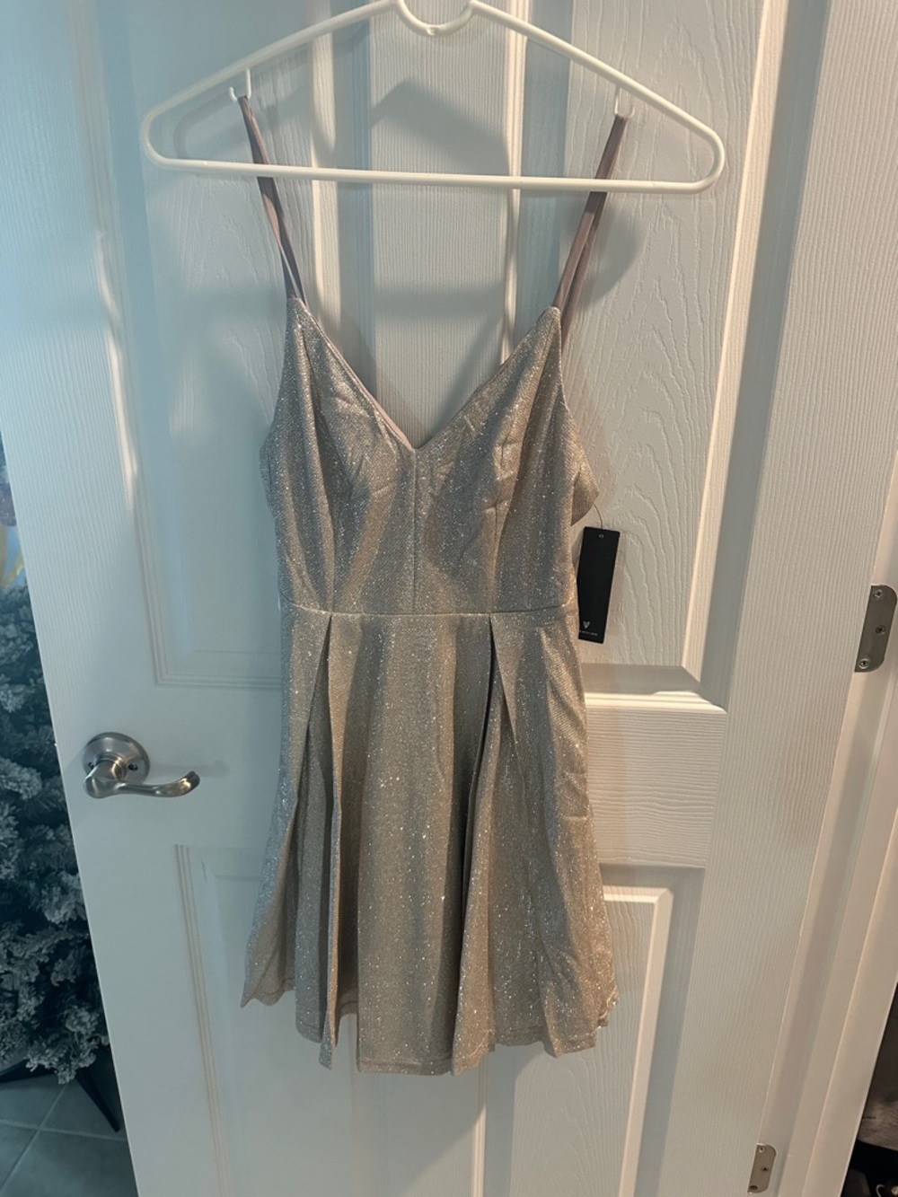 Lulus Sparkling Silver Fit-and-Flare Party Dress
